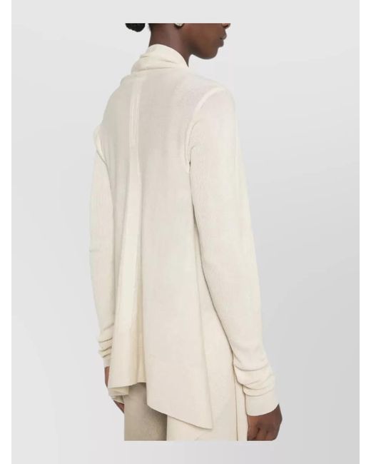 Rick Owens White Virgin Wool Ribbed Open Front Cardigan