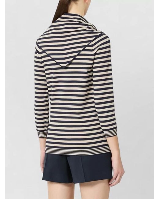 Max Mara Gray Knit Top Sleeveless Striped Scarf Detail