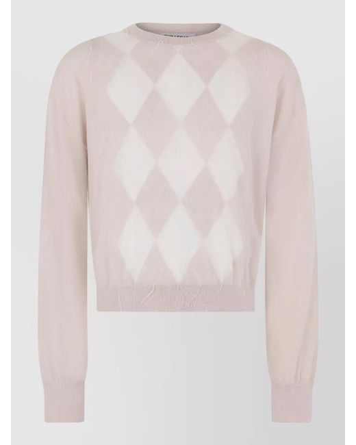 Our Legacy Pink Fine-Knit Wool Cropped Diamond-Pattern Jumper for men