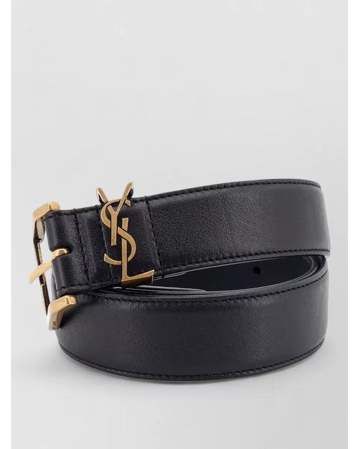 Saint Laurent White Cassandre Belt Bronze Tone Hardware for men
