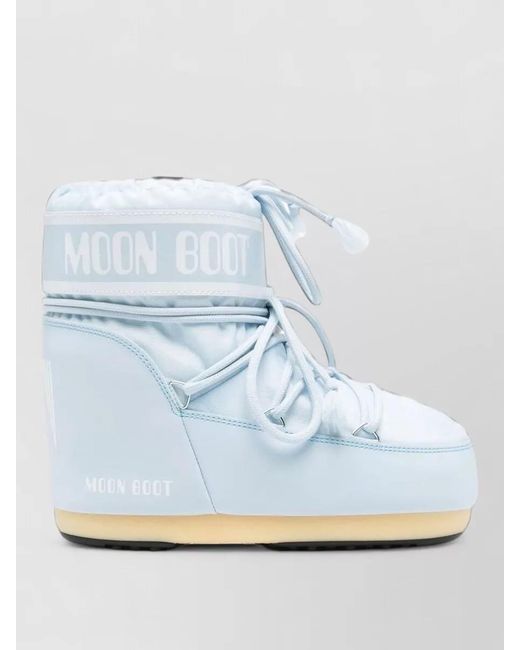 Moon Boot Blue Silk Logo-Print Lace-Up Snow Boots