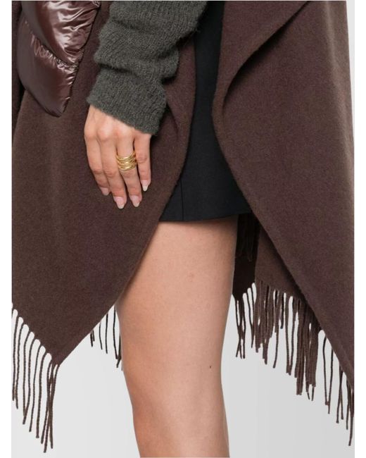 Herno Brown Fringed Poncho With High Neck And Hood