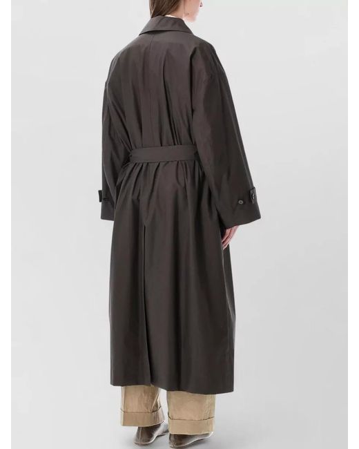 Soeur Black Cotton Relaxed-Fit Double-Breasted Mid-Calf Trench Coat