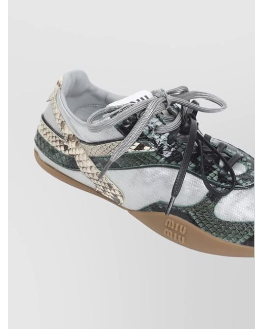 Miu Miu Gray Low-Top Lace-Up Shoes Mixed Textures