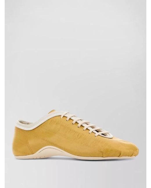 Dries Van Noten Yellow Leather Sneakers Lace Up Contrasting Sole
