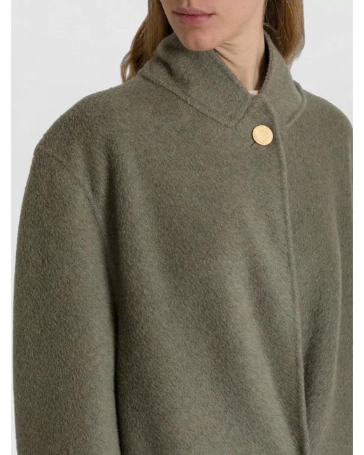 Alberta Ferretti Natural Long Jacket Lapel Collar Side Pockets