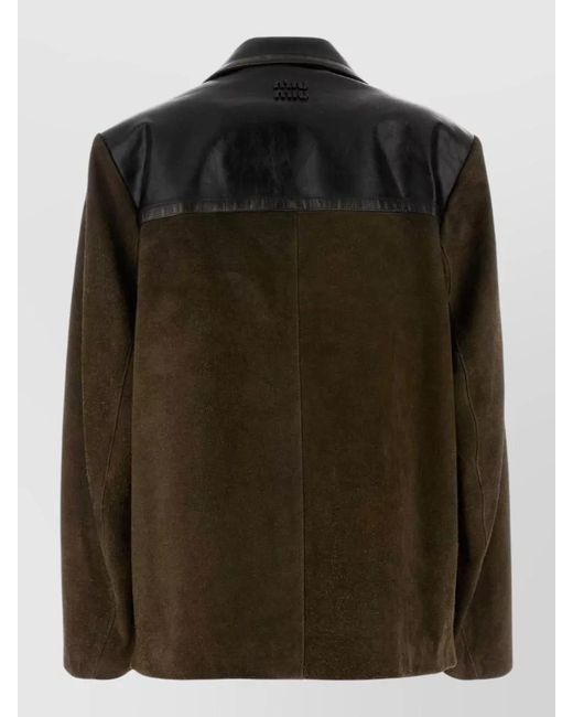 Miu Miu Black Suede Jacket Notch Lapel Long Sleeves