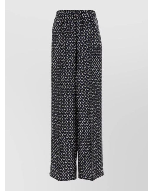 Max Mara Gray Silk Printed Wide-Leg Trousers