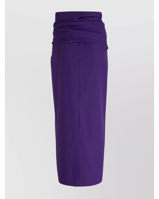 Quira Purple Cotton High-Rise Draped Knot-Detail Midi Wrap Skirt
