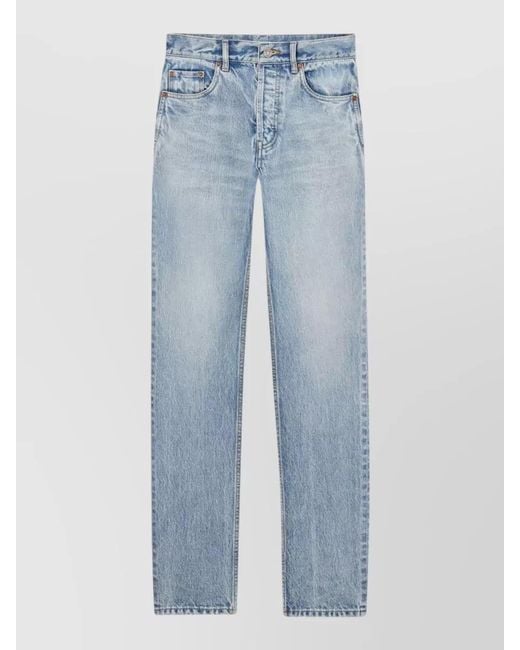 Saint Laurent Blue Straight Leg Trousers Belt Loops Five Pockets