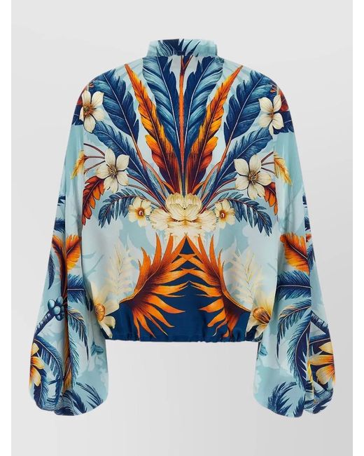 F.R.S For Restless Sleepers Blue Archilo Shirt Drawstring Hem Floral Print