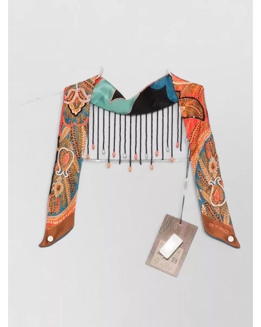 Etro White Paisley Hair Scarf Square Beaded Fringe Embroidery