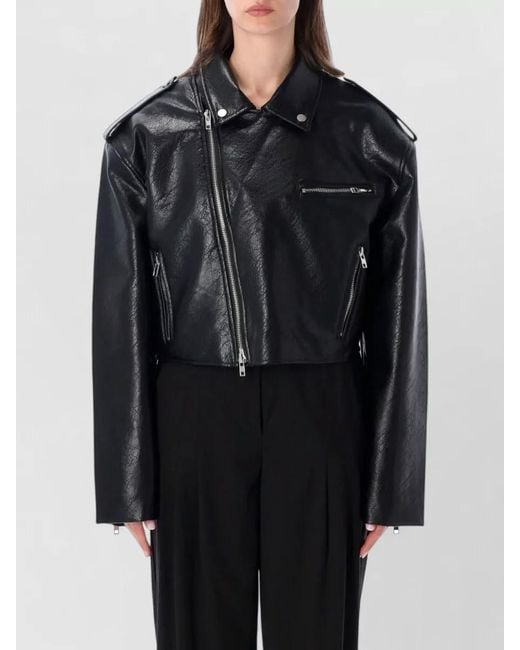Frankie Shop Black Daphne Cropped Biker Jacket Long Sleeves
