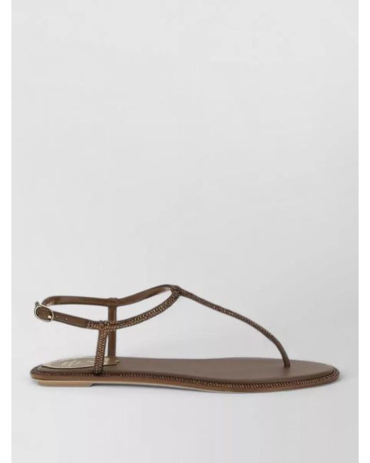 Rene Caovilla Brown Satin Flat Sandals