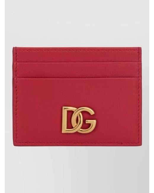 Dolce & Gabbana Red Leather Card Holder Compact Size Pocket