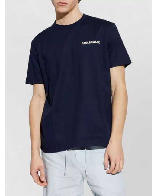 Paul & Shark Blue Logo Cotton T Shirt Crew Neck for men