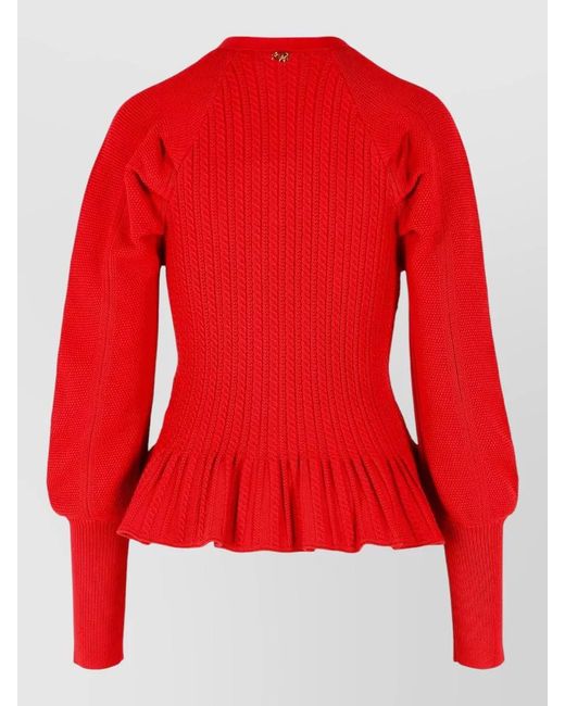Blumarine Red Ribbed Knit Cardigan