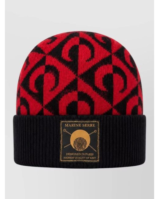 MARINE SERRE Red Moon Motif Knit Beanie Folded Cuff