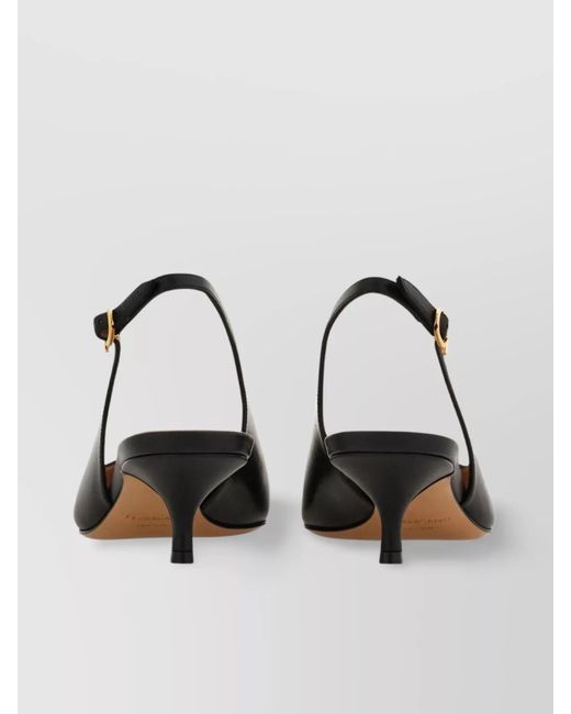Ferragamo Black Leather Slingback Pumps-Tone Buckle