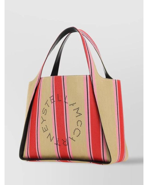Stella McCartney Red Stella Logo Raffia Tote Bag