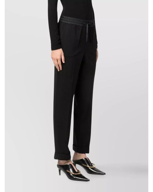 P.A.R.O.S.H. Black Wool Drawstring Straight-Leg Tailored Trousers