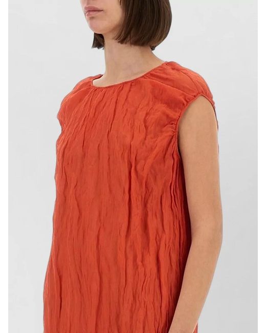 Alysi Red Gauze Longuette Dress Side Slit Back Keyhole