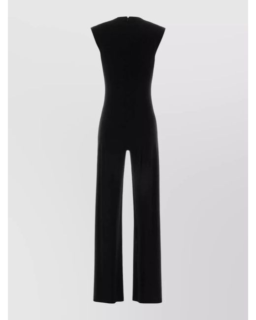 Norma Kamali Black Jersey Jumpsuit Crew Neck Sleeveless Wide Leg