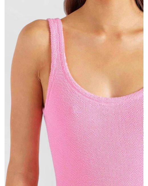 Hunza G Pink Square Neck Textured Swimsuit High Leg