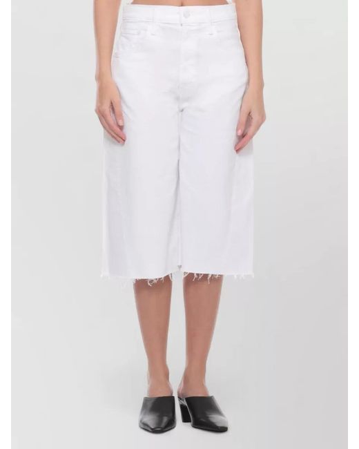 Mother White Straight Knee-Length Denim Shorts