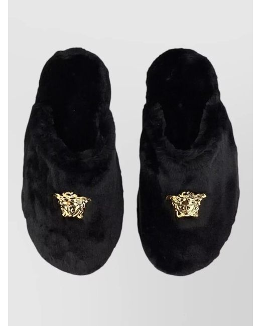 Versace Black Slippers Jellyfish Faux Fur Detail
