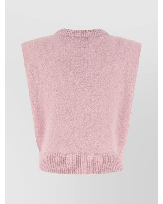 ROTATE BIRGER CHRISTENSEN Pink Alpaca Wool Cropped Knit Vest