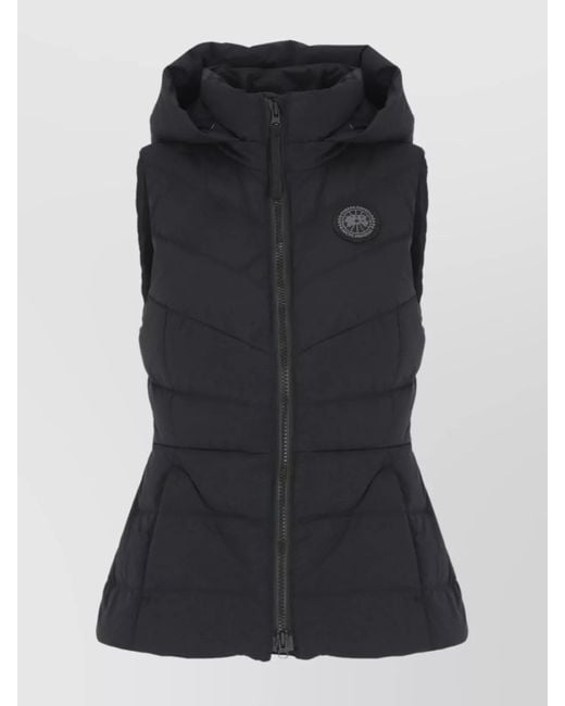 Canada Goose Black High Neck Sleeveless Quilted Vest With Removable Hood