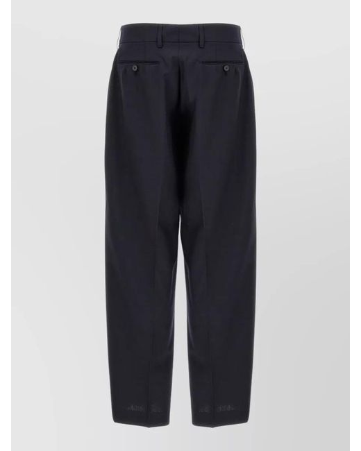 Cellar Door Blue Tailored Trousers Belt Loops Pleated Front for men