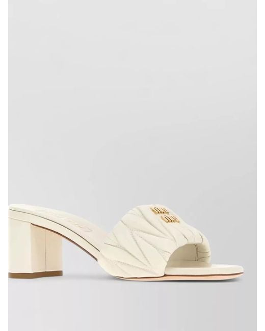 Miu Miu Natural Nappa Leather Mules Block Heel Open Toe