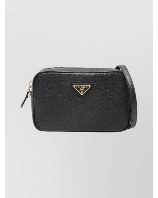 Prada Black Triangle Mini Leather Crossbody Bag