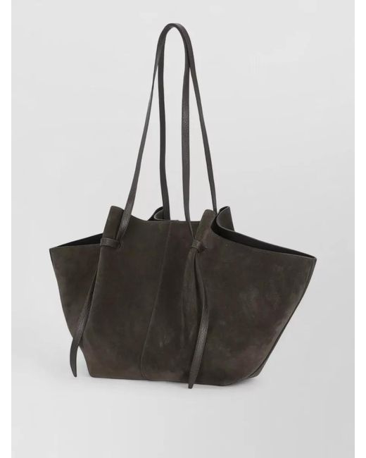 Yuzefi Black Suede Leather Shoulder Shopping Bag