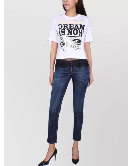 DSquared² Blue Logo Print Crop Top
