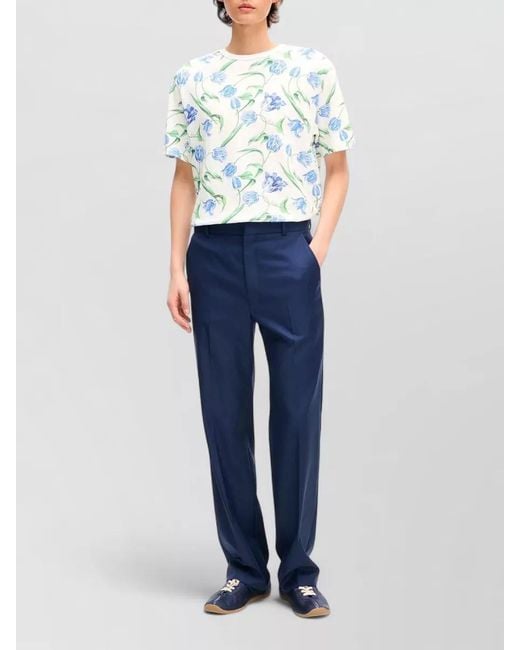 KENZO Blue Tulip Print Cotton Crew Neck T Shirt for men