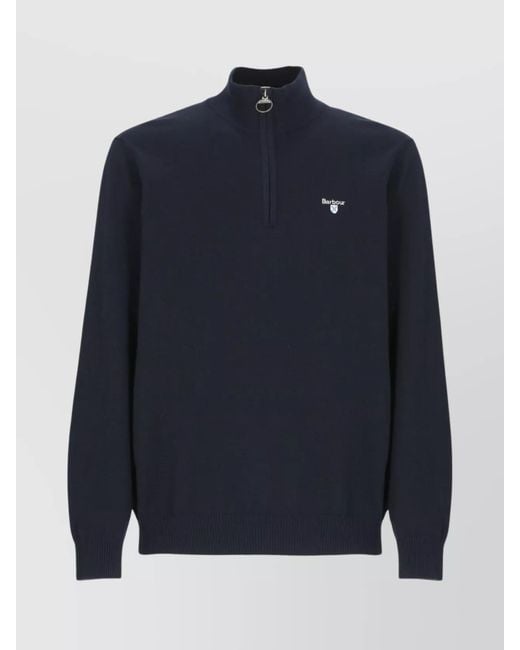 Barbour Blue Zip Crewneck Sweater Ribbed Trims for men