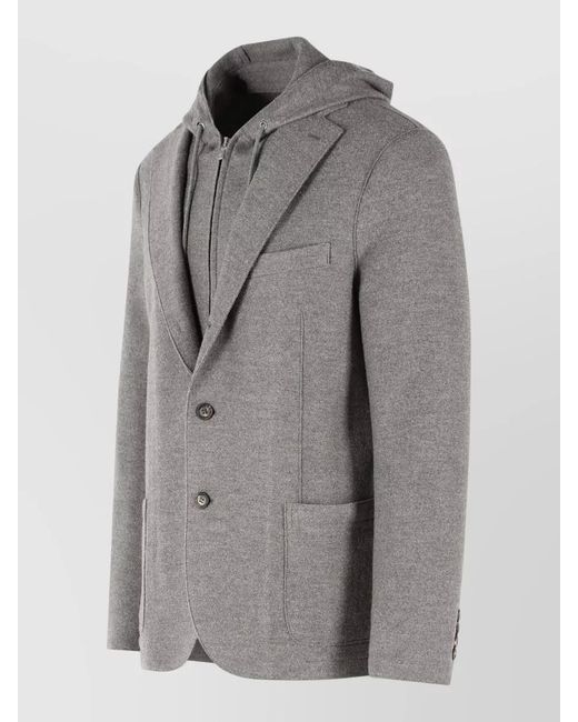 Eleventy Gray Wool Blazer Hood Mid Length Tailored for men