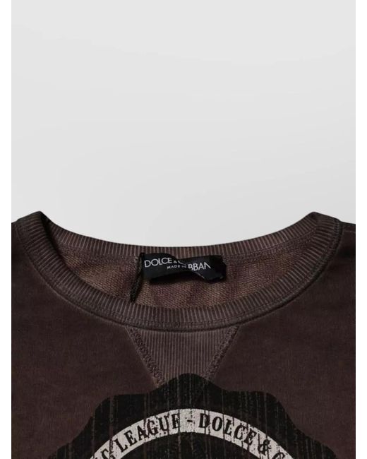 Dolce & Gabbana Brown Cotton Logo Print Crew Neck Sweatshirt for men