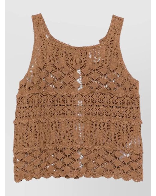 Semicouture Brown Shelley Crochet Tank Top Button Detail