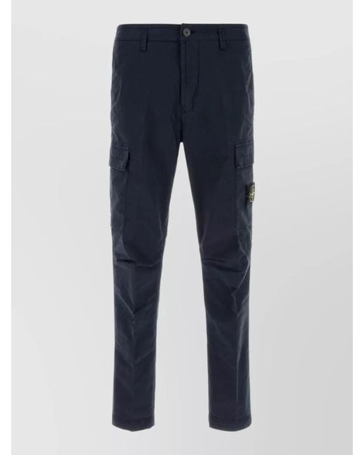 Stone Island Blue Stretch Cotton Cargo Trousers Belt Loops for men