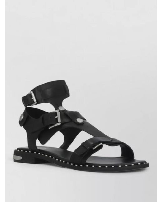 Ash Black Flat Sandals Ankle Strap Rubber Sole