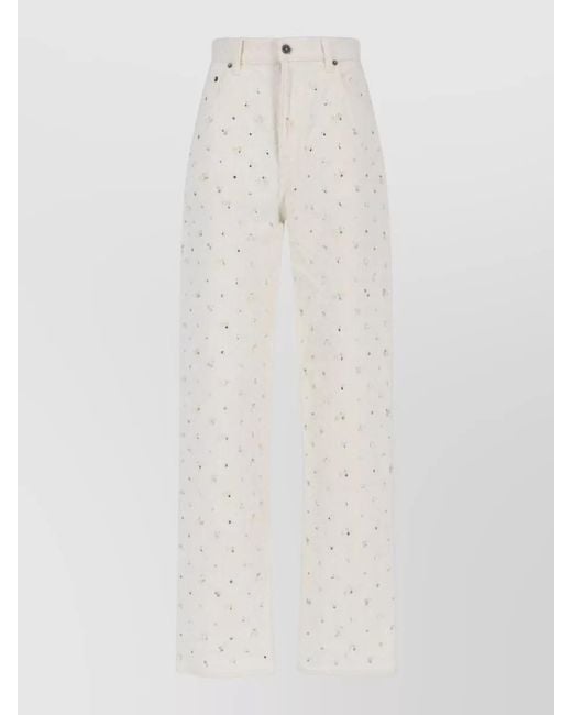 Golden Goose Deluxe Brand White Denim Straight-Leg High-Rise Crystal-Embellished Trousers