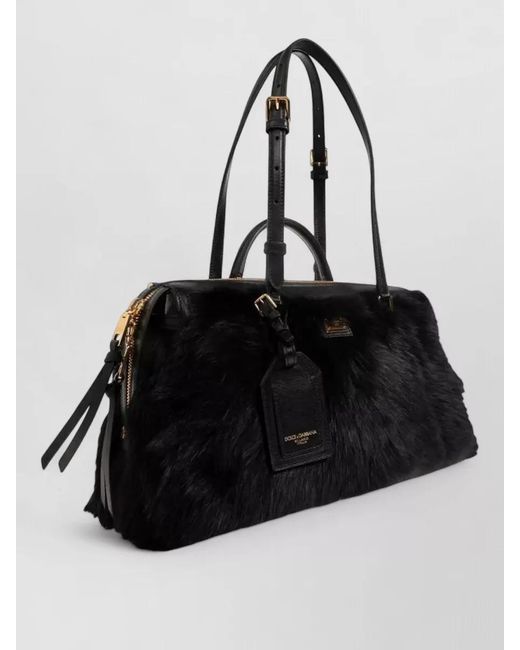 Dolce & Gabbana Black Vittoria Tote Bag Top Handle Fur