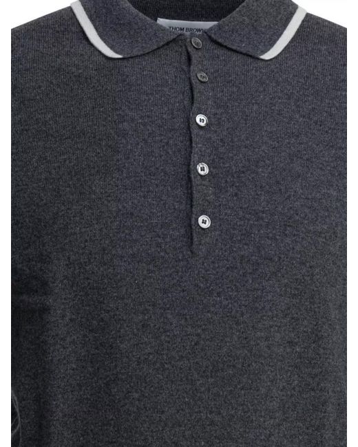Thom Browne Blue Cashmere Polo Shirt for men