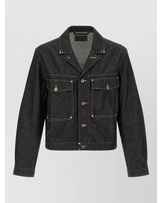 Lemaire Black Denim Style Trucker Jacket Chest Pockets for men
