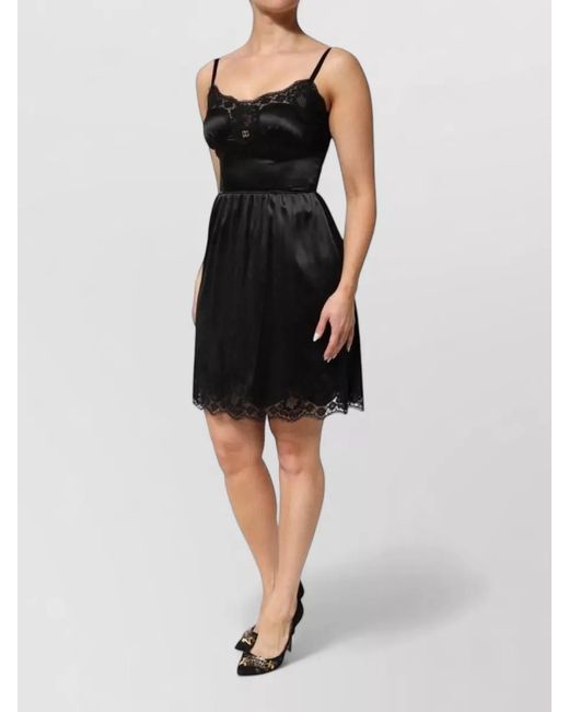Dolce & Gabbana Black Silk Blend Lace Trim Sleeveless Mini Slip Dress