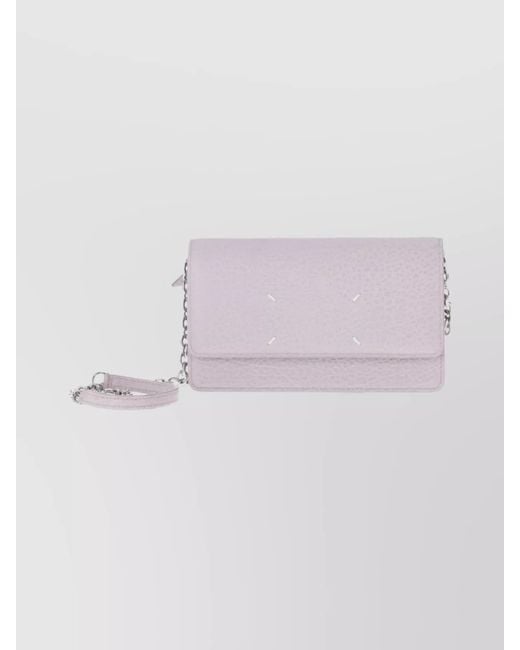 Maison Margiela Pink Leather Grained Wallet On Chain